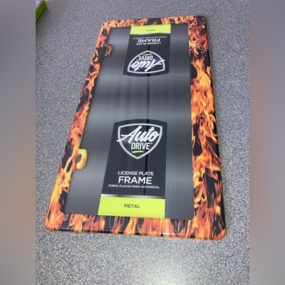 Flame License Plate Frame metal NEW Auto Drive